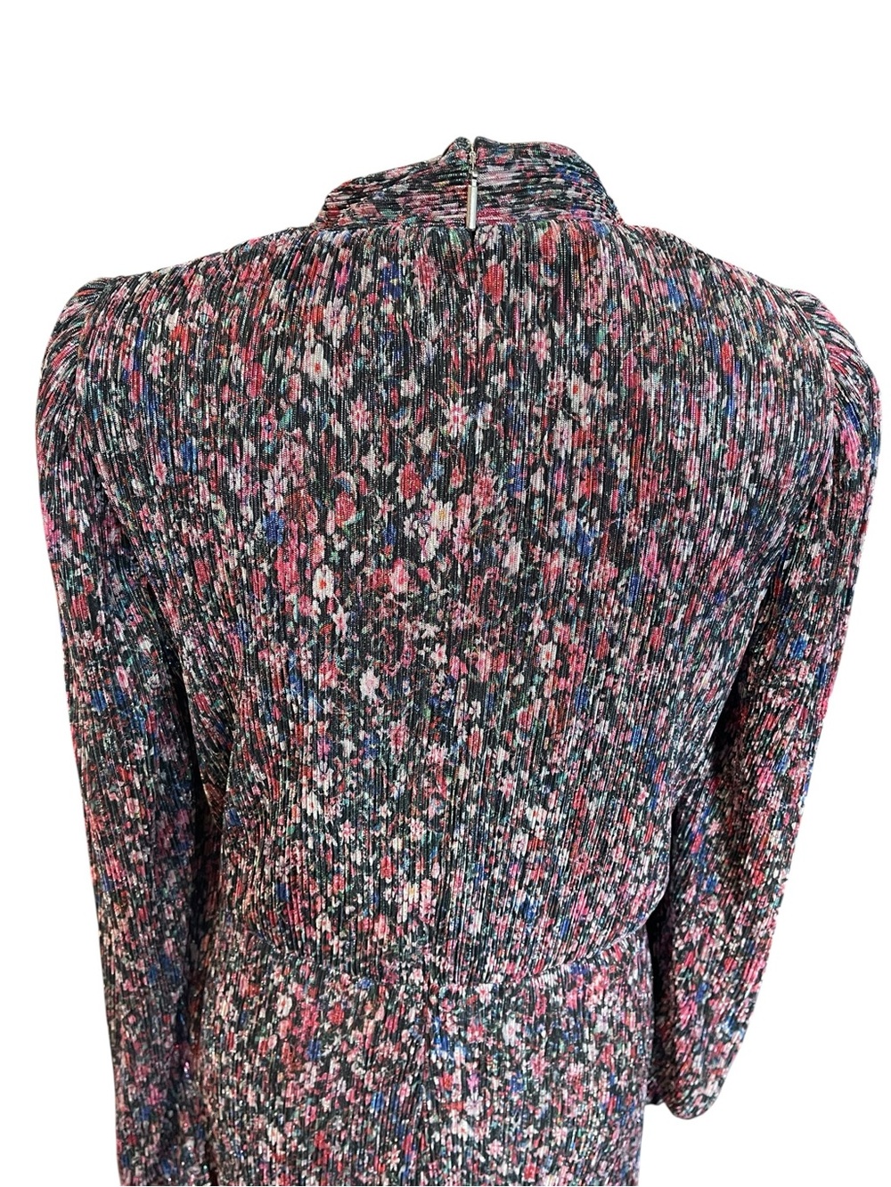 Saylor Bernadette draped faux wrap floral metallic‎ long sleeve cocktail dress L - Picture 10 of 15